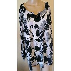 CHRISTOPHER & BANKS BLACK/WHITE Graphic Print Tunic Length Crisscros Neck Top XL